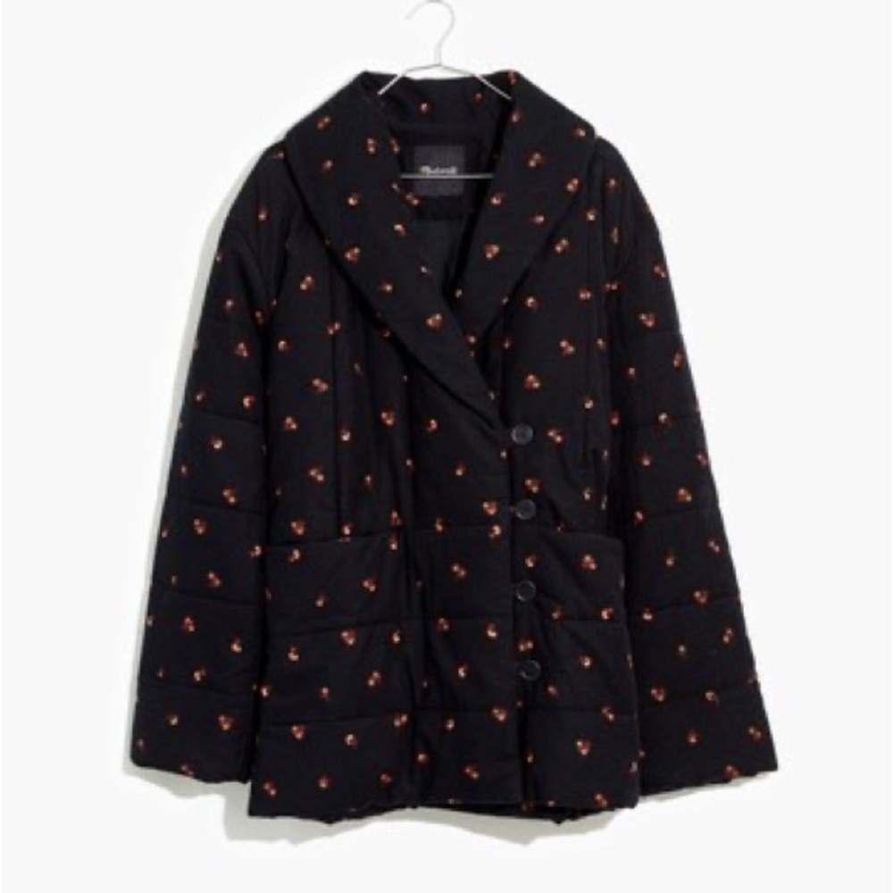 Madewell Black Puffer Coat with Red Details
